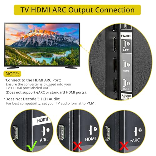 PROZOR 192KHz HDMI ARC to Optical Audio Adapter, 7ft/2.1m ARC Audio Extractor, HDMI(ARC) to Optical Toslink/Coaxial Converter, for TV to Speaker Amplifier Soundbar (Not Reversible) - Image 3