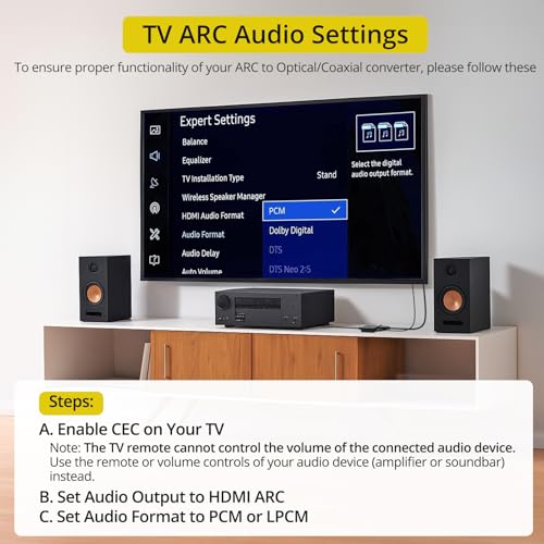 PROZOR 192KHz HDMI ARC to Optical Audio Adapter, 7ft/2.1m ARC Audio Extractor, HDMI(ARC) to Optical Toslink/Coaxial Converter, for TV to Speaker Amplifier Soundbar (Not Reversible) - Image 4