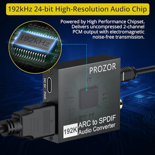 PROZOR 192KHz HDMI ARC to Optical Audio Adapter, 7ft/2.1m ARC Audio Extractor, HDMI(ARC) to Optical Toslink/Coaxial Converter, for TV to Speaker Amplifier Soundbar (Not Reversible) - Image 5