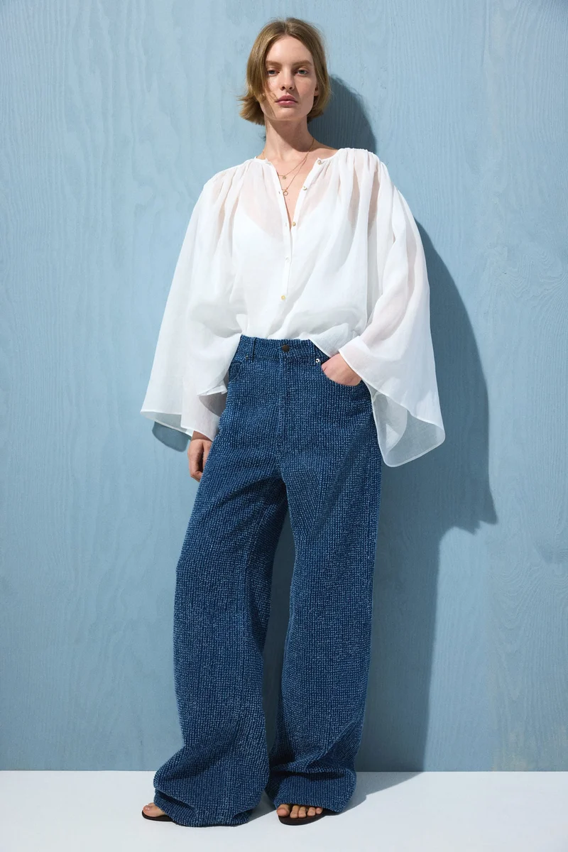 H&M Bouclé Bootcut High Waist Jeans