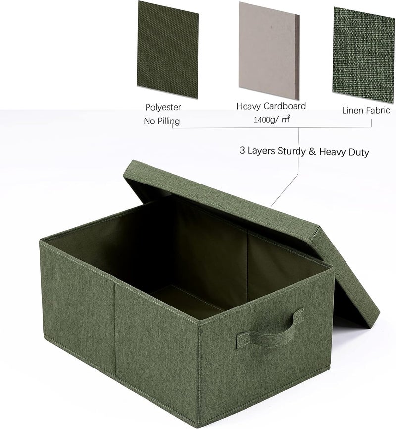 HOONEX Storage Bins with Lids for Organizing, Pack of 2, Storage Boxes with 2 Carrying Handles and Sturdy Heavy Cardboard, 16.5" L x 11.8" W x 7.5" H for Shoes, Books, Clothes, Olive - Image 5