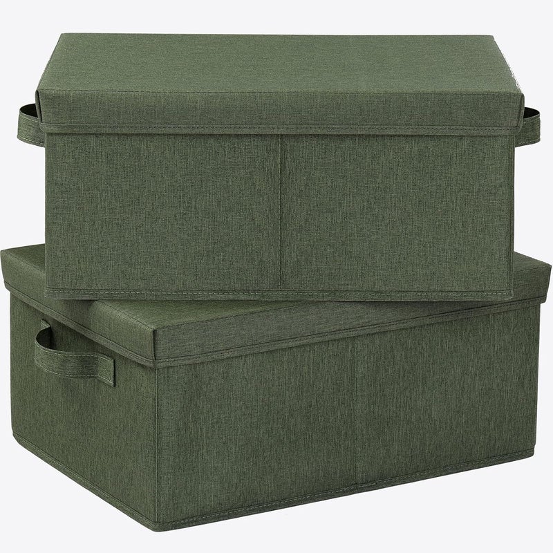 HOONEX Storage Bins with Lids for Organizing, Pack of 2, Storage Boxes with 2 Carrying Handles and Sturdy Heavy Cardboard, 16.5" L x 11.8" W x 7.5" H for Shoes, Books, Clothes, Olive - Image 1
