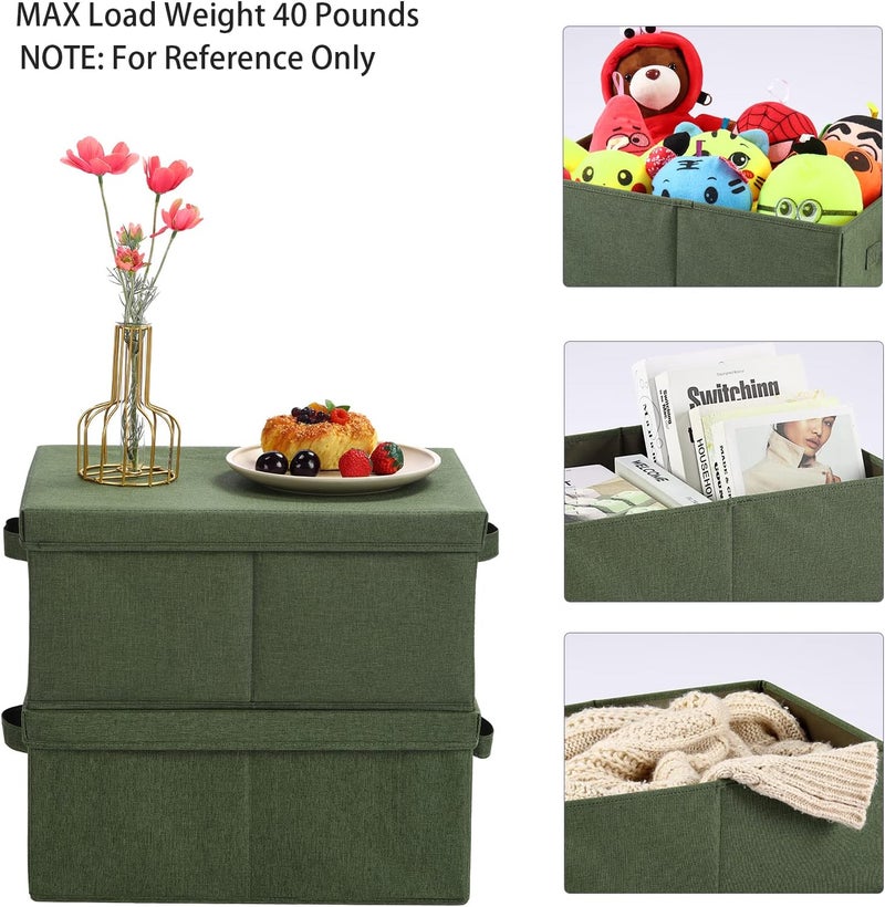 HOONEX Storage Bins with Lids for Organizing, Pack of 2, Storage Boxes with 2 Carrying Handles and Sturdy Heavy Cardboard, 16.5" L x 11.8" W x 7.5" H for Shoes, Books, Clothes, Olive - Image 2