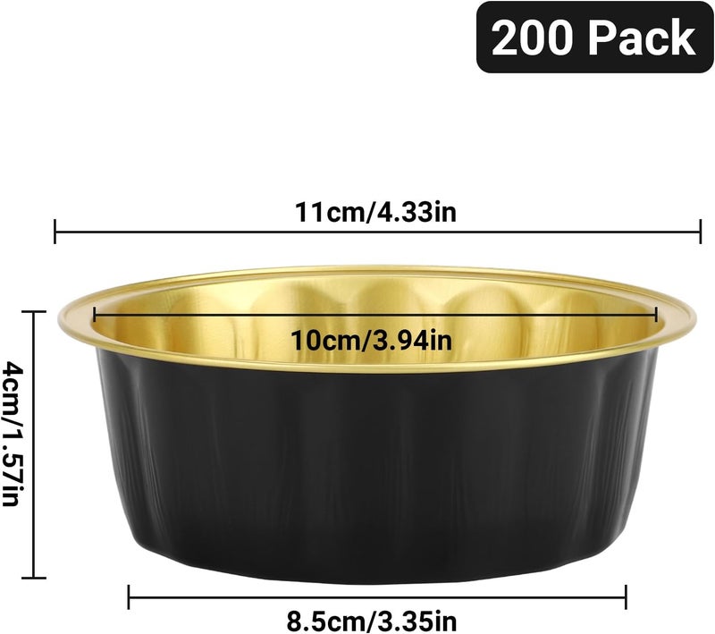 Beasea Disposable Aluminum Ramekins, 8oz 200 Pack Ramekins Foil Cups Baking 3.9" Ramekin Cup Cupcake Aluminum Mini Baking Cups for Party - Black Gold - Image 2