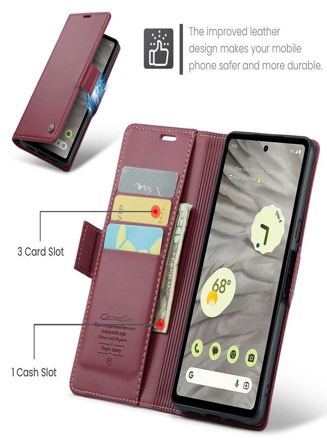 غطاء ريرزويرو لهاتف جوجل بيكسل 7A، جراب محفظة [حجب RFID]، جراب محفظة فاخر من جلد البولي يوريثان، جراب قابل للطي مع فتحة لحامل البطاقات، جراب قابل للطي لهاتف جوجل بيكسل 7A، أحمر - Image 3