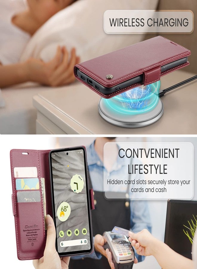 غطاء ريرزويرو لهاتف جوجل بيكسل 7A، جراب محفظة [حجب RFID]، جراب محفظة فاخر من جلد البولي يوريثان، جراب قابل للطي مع فتحة لحامل البطاقات، جراب قابل للطي لهاتف جوجل بيكسل 7A، أحمر - Image 4