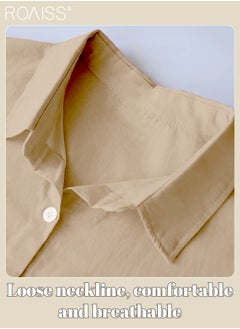 roaiss Ladies 2 Piece Set New Trend Fashion Classic Solid Color Cotton Linen Shirt Suit Summer Spring Plus Size Clothes for Women Breathable and Cool Long-Sleeve Lapel Shirt Loose Pants  - Image 4