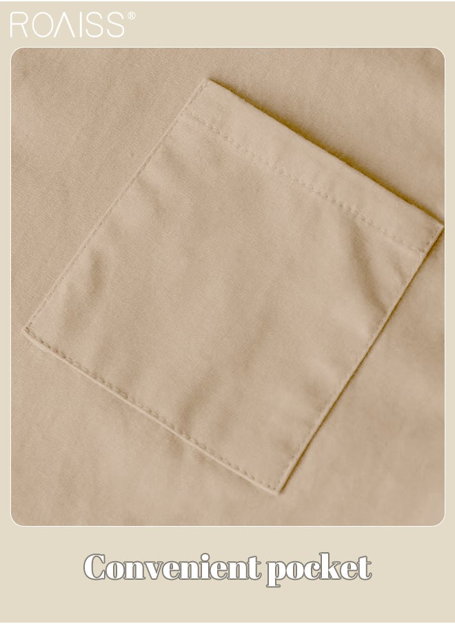 roaiss - Ladies 2 Piece Set New Trend Fashion Classic Solid Color Cotton Linen Shirt Suit Summer Spring Plus Size Clothes for Women Breathable and Cool Long-Sleeve Lapel Shirt Loose Pants - Image 1