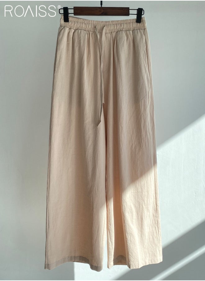 roaiss - Ladies 2 Piece Set New Trend Fashion Classic Solid Color Cotton Linen Shirt Suit Summer Spring Plus Size Clothes for Women Breathable and Cool Long-Sleeve Lapel Shirt Loose Pants - Image 1