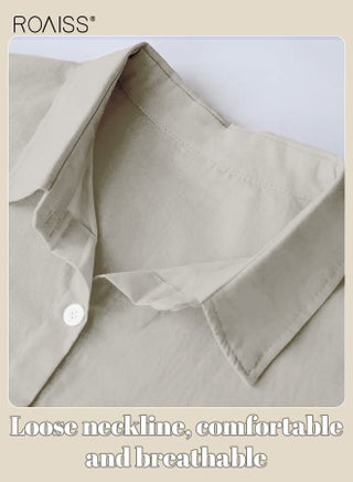 Ladies 2 Piece Set New Trend Fashion Classic Solid Color Cotton Linen Shirt Suit Summer Spring Plus Size Clothes for Women Breathable and Cool Long-Sleeve Lapel Shirt Loose Pants - view 4