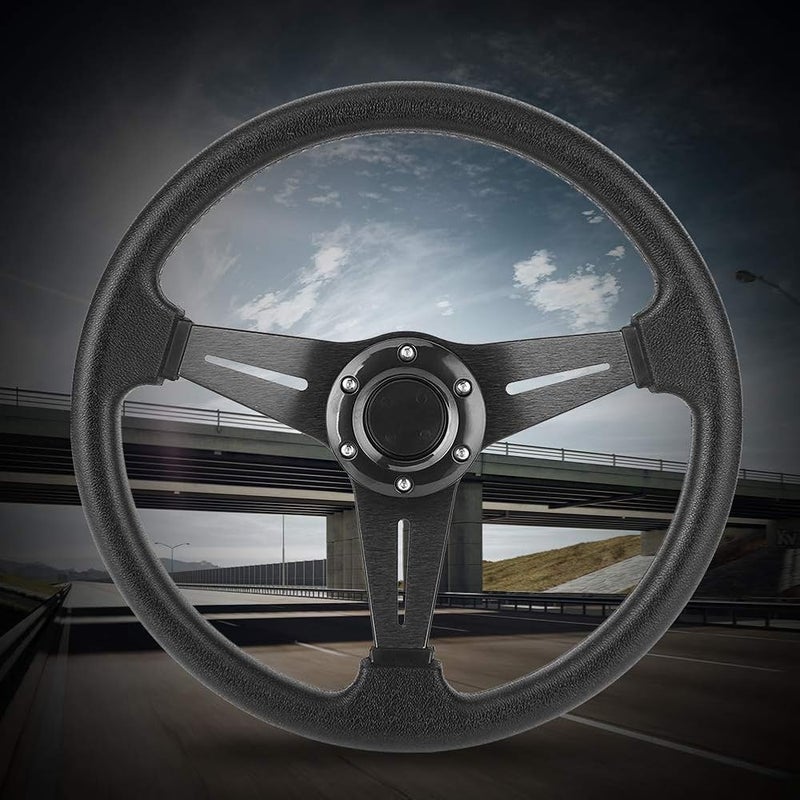 Keenso Universal Steering Wheel, 350mm/14in Racing Car Drifting Steering Wheel Replacement Modified Accessory (Black) - Image 4