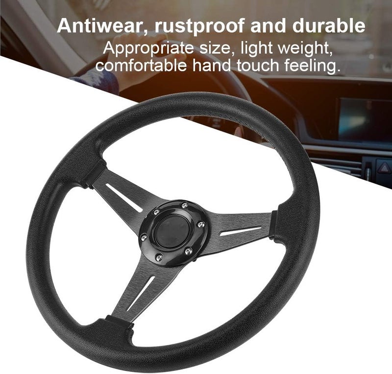 Keenso Universal Steering Wheel, 350mm/14in Racing Car Drifting Steering Wheel Replacement Modified Accessory (Black) - Image 2