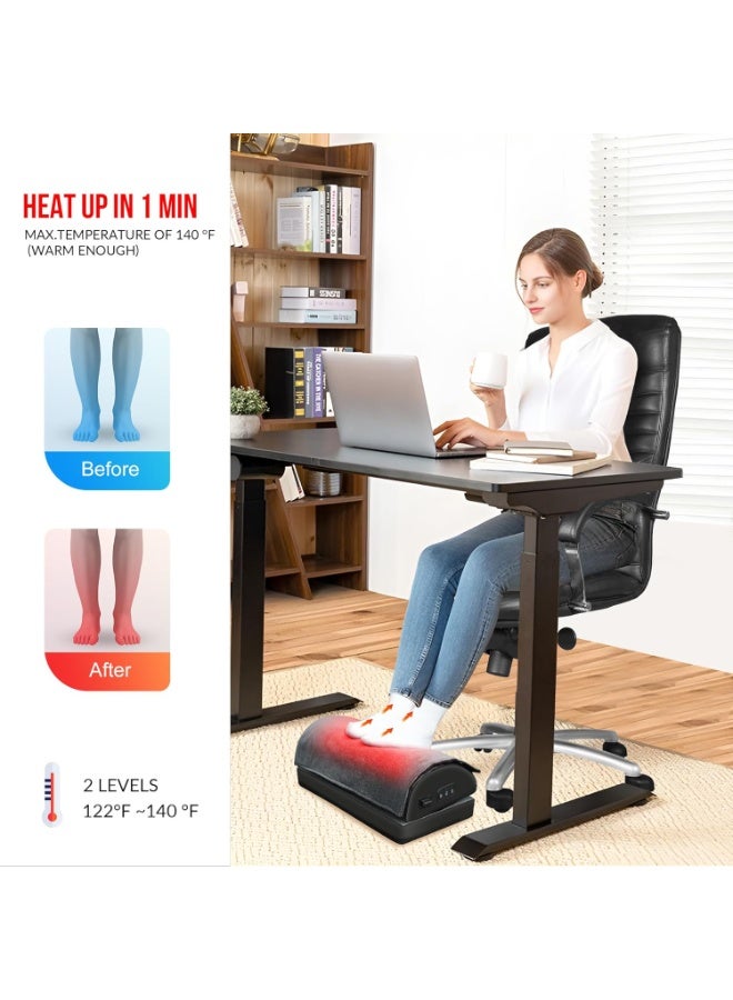 مسند قدم طبي للمكتب مع خاصية التدفئة والتدليك بالاهتزاز - ارتفاع قابل للتعديل وتصميم مزدوج الطبقات - لتخفيف آلام الظهر والركبة والساقين - Image 4