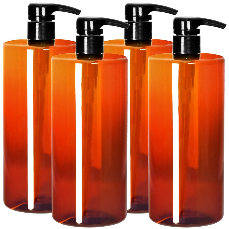Youngever 4 Pack Pump Bottles For Shampoo 32 Ounce (1 Liter)  Amber Shampoo Pump Bottles  Plastic Cylinder With Lockdown Leak Proof Pumps - Image 1