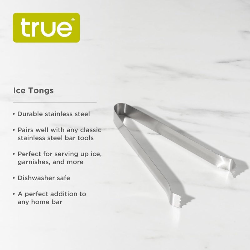 True Ice Tongs, Stainless Steel Ice Tongs for Cocktails, Bar Tools, Dishwasher Safe Serving Tools, 6 Inch Metal Tongs, Set of 1 - Image 2