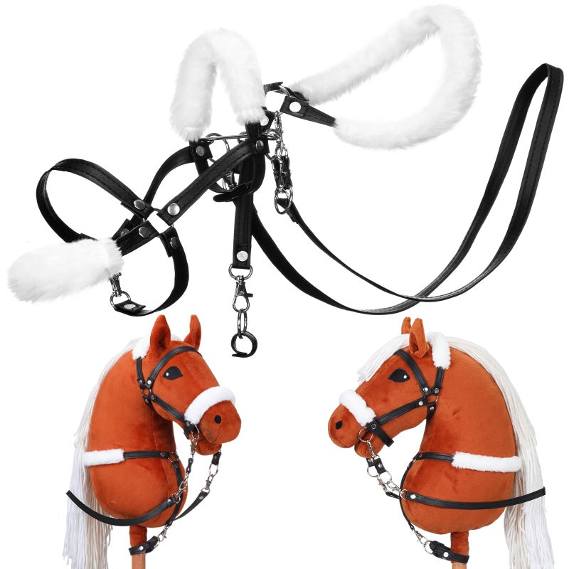 Shappy Hobby Horse Toy Accessories Realistic Horse Bridle with Metal Bit and Adjustable Reins Faux Leather and Stainless Steel for Equestrian Themed Events Competitions and Play Black - Image 3