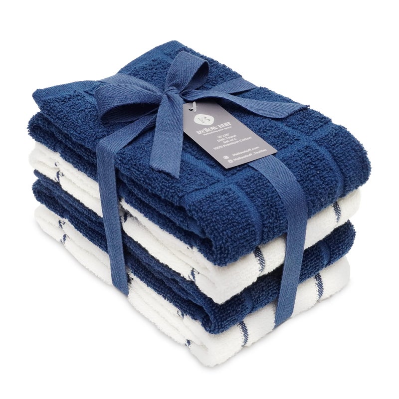 Mellow Buff 100% Cotton Terry Dish Towels, 4 pack16 x26 Inches, Super Soft and Absorbent Kitchen Towels, Perfect for Kitchen Cleaning and Dish Washing | Navy Blue â€¦ - Image 1