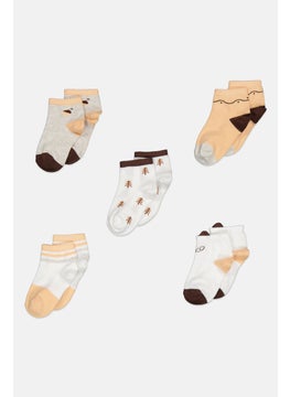 bebe Kids Girl 5 Pairs Graphic Printed Non Terry Ankle Socks, Multicolor  - Image 1