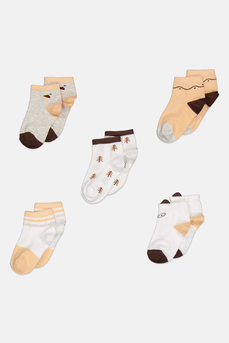 bebe Kids Girl 5 Pairs Graphic Printed Non Terry Ankle Socks, Multicolor - Image 1