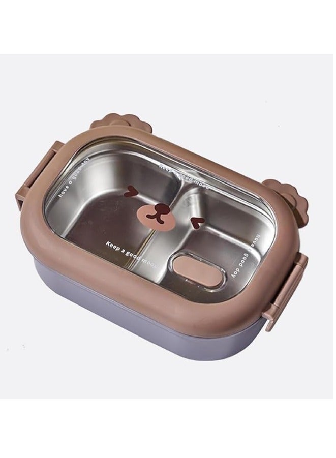 TYCOM Stainless Steel Lunch Box for Kid School, Insulated Bento Lunch Box, 2 Compartment Divided Lunch Containers with Lids, Leakproof | BFA Free | Dishwasher Safe (Bear1) - Image 1