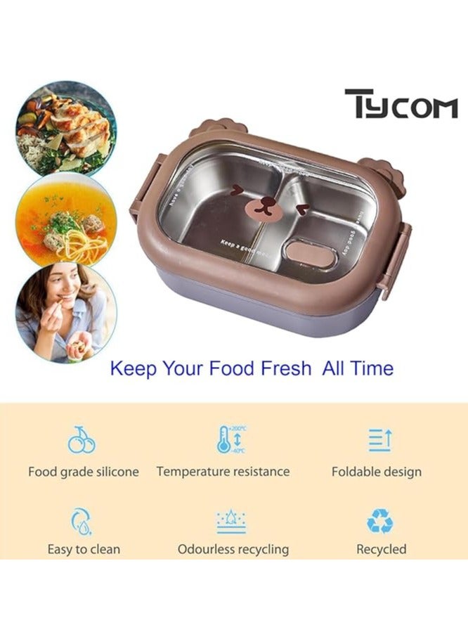 TYCOM Stainless Steel Lunch Box for Kid School, Insulated Bento Lunch Box, 2 Compartment Divided Lunch Containers with Lids, Leakproof | BFA Free | Dishwasher Safe (Bear1) - Image 2