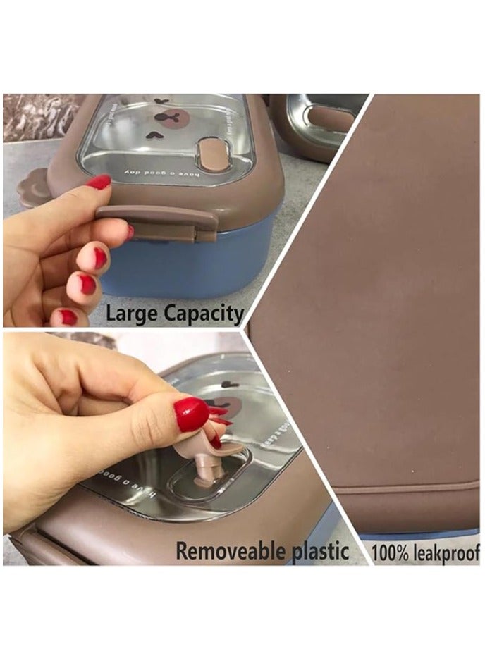 TYCOM Stainless Steel Lunch Box for Kid School, Insulated Bento Lunch Box, 2 Compartment Divided Lunch Containers with Lids, Leakproof | BFA Free | Dishwasher Safe (Bear1) - Image 3