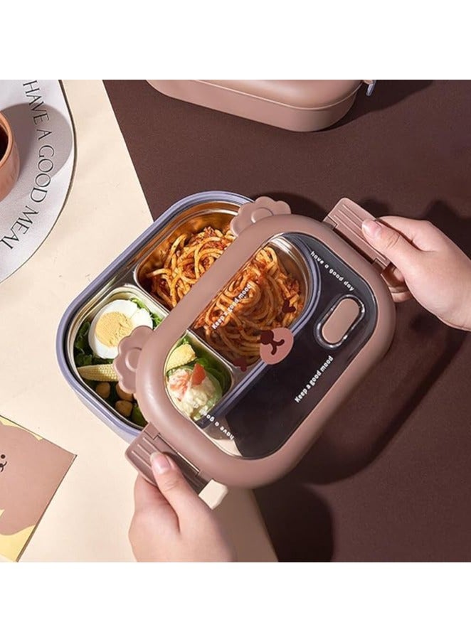 TYCOM Stainless Steel Lunch Box for Kid School, Insulated Bento Lunch Box, 2 Compartment Divided Lunch Containers with Lids, Leakproof | BFA Free | Dishwasher Safe (Bear1) - Image 4