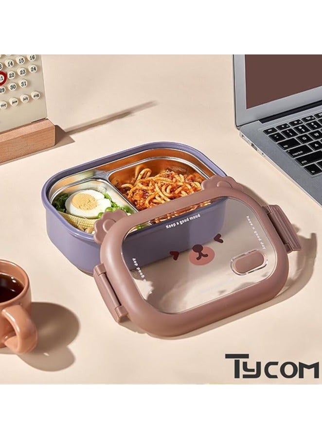 TYCOM Stainless Steel Lunch Box for Kid School, Insulated Bento Lunch Box, 2 Compartment Divided Lunch Containers with Lids, Leakproof | BFA Free | Dishwasher Safe (Bear1) - Image 5