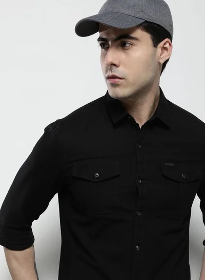 شركة المرآب الهندية Men Regular Fit Solid Full Sleeves Cutaway Collar Casual Shirt