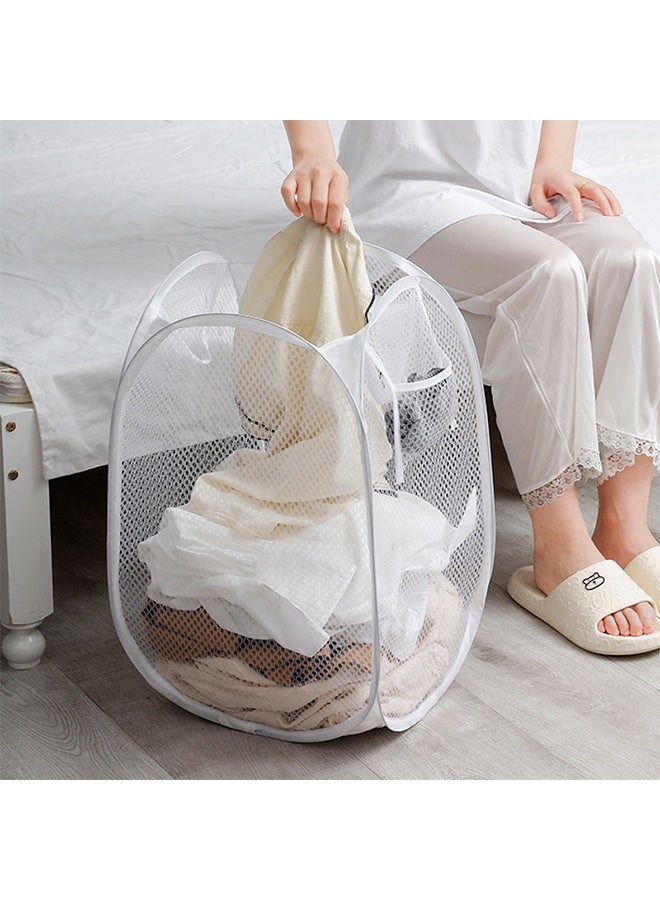 سلة غسيل من عبوتين ، سلة غسيل شبكية منبثقة قابلة للطي ، مقبض متين ، سهل الفتح والطي ، مناسب للمساكن ، الغسيل ، غرف النوم ، عربات سكن متنقلة (أبيض أبيض) - Image 4