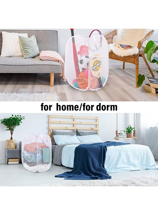 سلة غسيل من عبوتين ، سلة غسيل شبكية منبثقة قابلة للطي ، مقبض متين ، سهل الفتح والطي ، مناسب للمساكن ، الغسيل ، غرف النوم ، عربات سكن متنقلة (أبيض أبيض) - Image 5