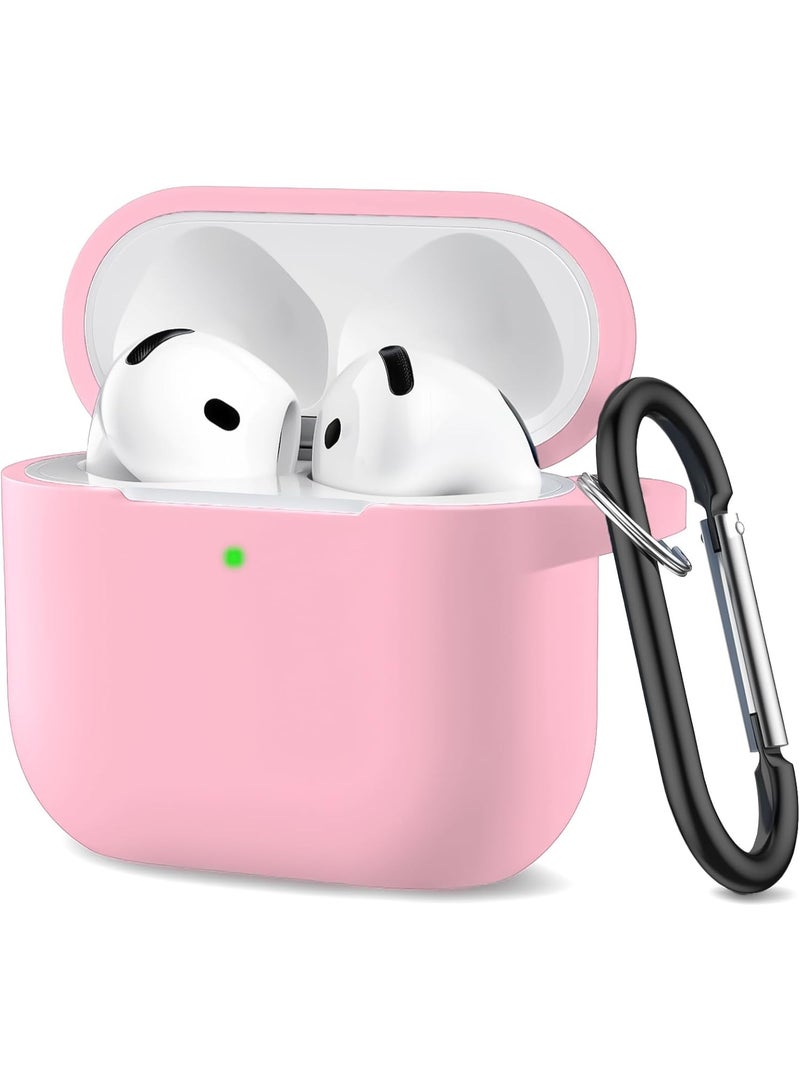 Soft Silicone Full Protective Case Cover for Apple AirPods 4 Case with Keychain Case Accessories for Women Men (Pink) - Image 1
