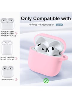 Generic Soft Silicone Full Protective Case Cover for Apple AirPods 4 Case with Keychain Case Accessories for Women Men (Pink)  - Image 2