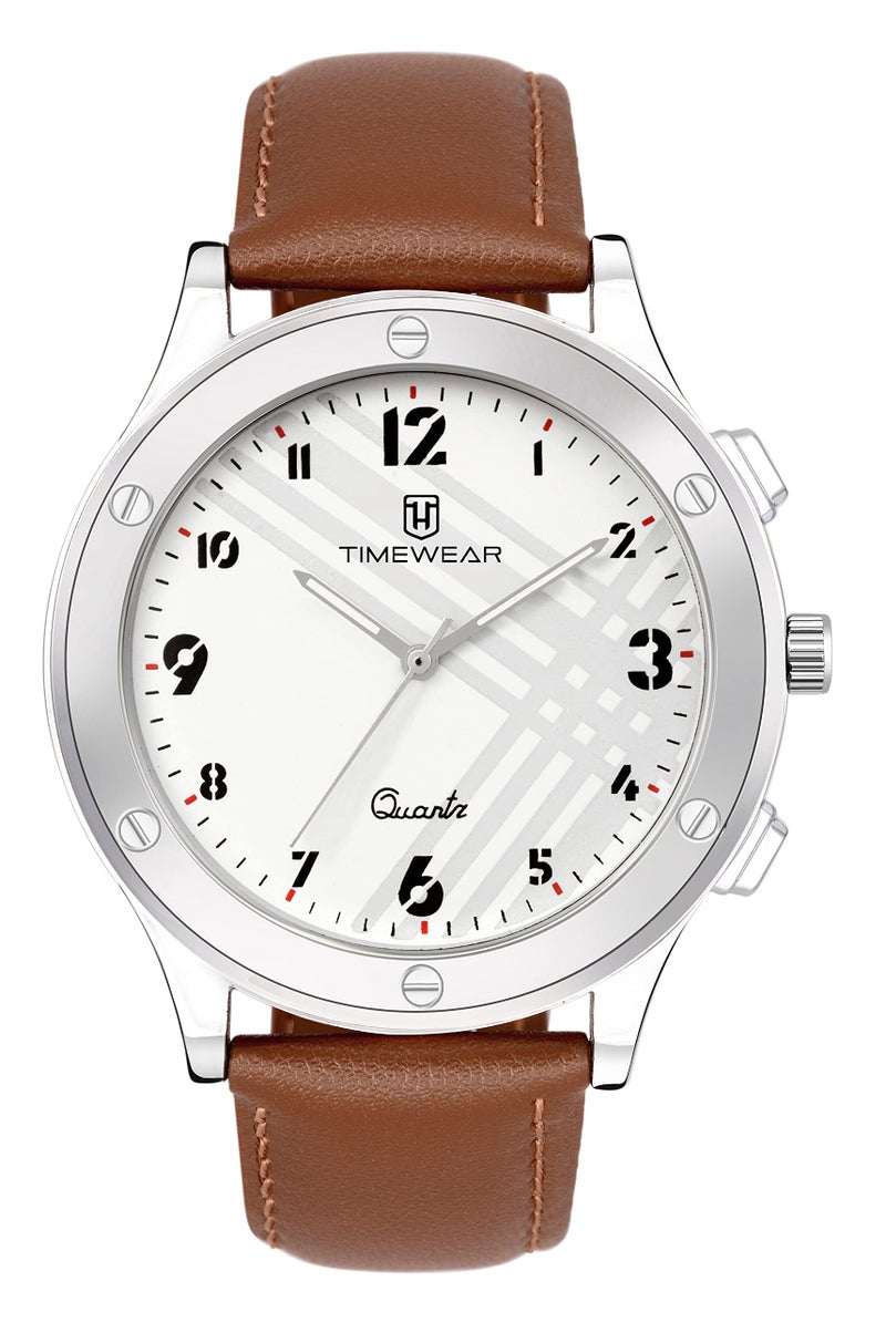 TIMEWEAR Leather Analog New Track White Number Dial Brown Strap Watch For Men, Brown Band - Image 3
