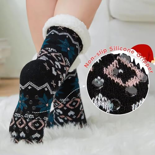 THE DDS STORE Fluffy Socks for Womens, Cosy Socks With Grippers, Non-Slip Fuzzy Heat Holders (Pack Of 2 |ASSORTED MIX COLOR, DESIGN AS PER AVAILABILTY) - Image 2