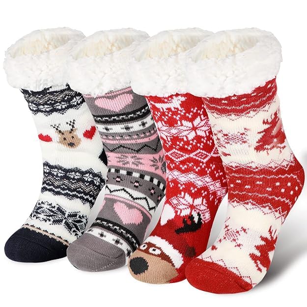 THE DDS STORE Fluffy Socks for Womens, Cosy Socks With Grippers, Non-Slip Fuzzy Heat Holders (Pack Of 2 |ASSORTED MIX COLOR, DESIGN AS PER AVAILABILTY) - Image 1