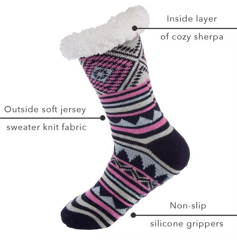 THE DDS STORE Fluffy Socks for Womens, Cosy Socks With Grippers, Non-Slip Fuzzy Heat Holders (Pack Of 2 |ASSORTED MIX COLOR, DESIGN AS PER AVAILABILTY) - Image 3