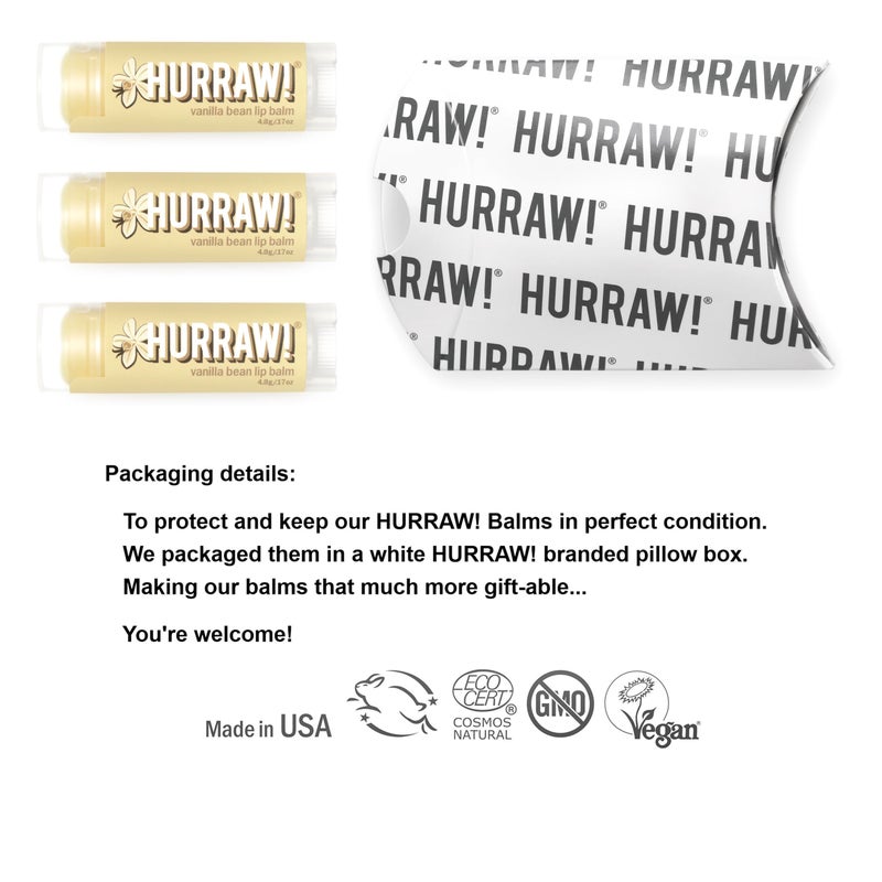 Hurraw! Vanilla Bean Lip Balm, 3 Pack: Organic, Certified Vegan, Cruelty and Gluten Free. Non-GMO, 100% Natural Ingredients. Bee, Shea, Soy and Palm Free. Made in USA - Image 2