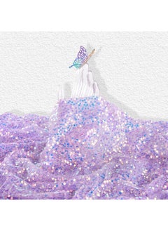 QueenDream QueenDream Sequin Fabric by The Yard 5MM Iridescent Glitter Mesh Embroidery 5 Yard Purple Sparkly Fabric for Sewing Custom Clothe Dress Mermaid Table Decor Wedding DIY Crafts Decorations  - Image 2