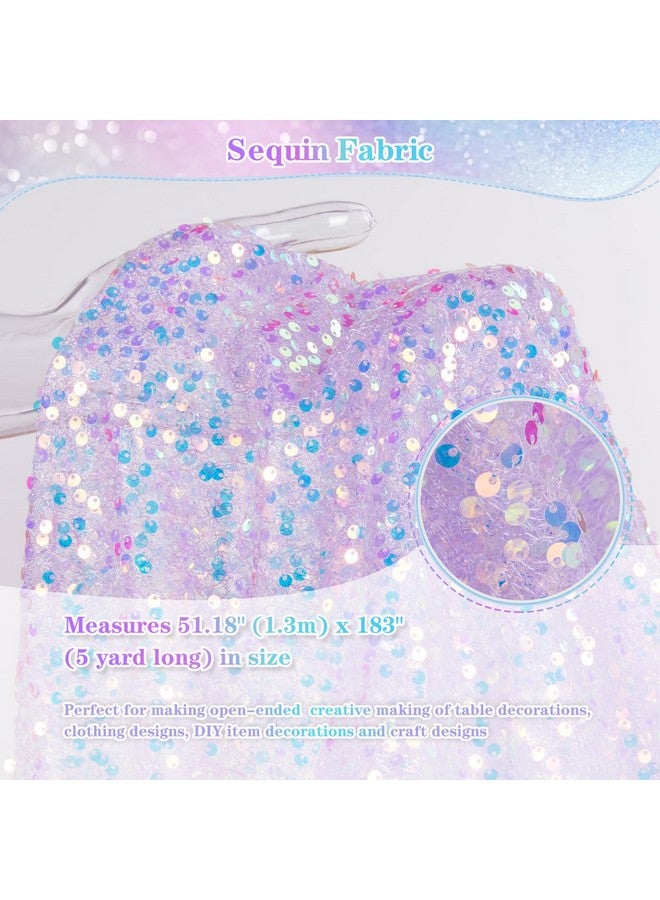 كوين دريم قماش QueenDream Sequin من The Yard بسمك 5 مم مع تطريز شبكي لامع قزحي الألوان بطول 5 ياردات من القماش الأرجواني اللامع للخياطة والفساتين المخصصة وديكورات طاولات حورية البحر وحفلات الزفاف والحرف اليدوية والديكورات - Image 5