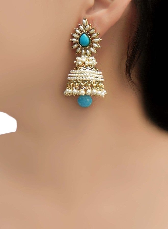 Shining Diva Blue Gold Plated Jhumki Traditional Earring For Women (Blue) (rrr6581er) - Image 4