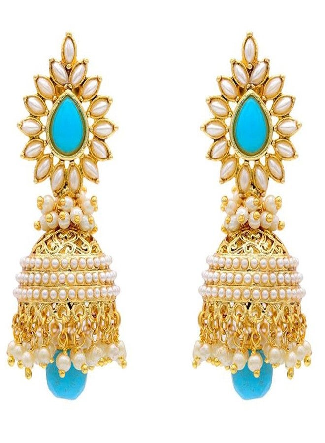 Shining Diva Blue Gold Plated Jhumki Traditional Earring For Women (Blue) (rrr6581er) - Image 1