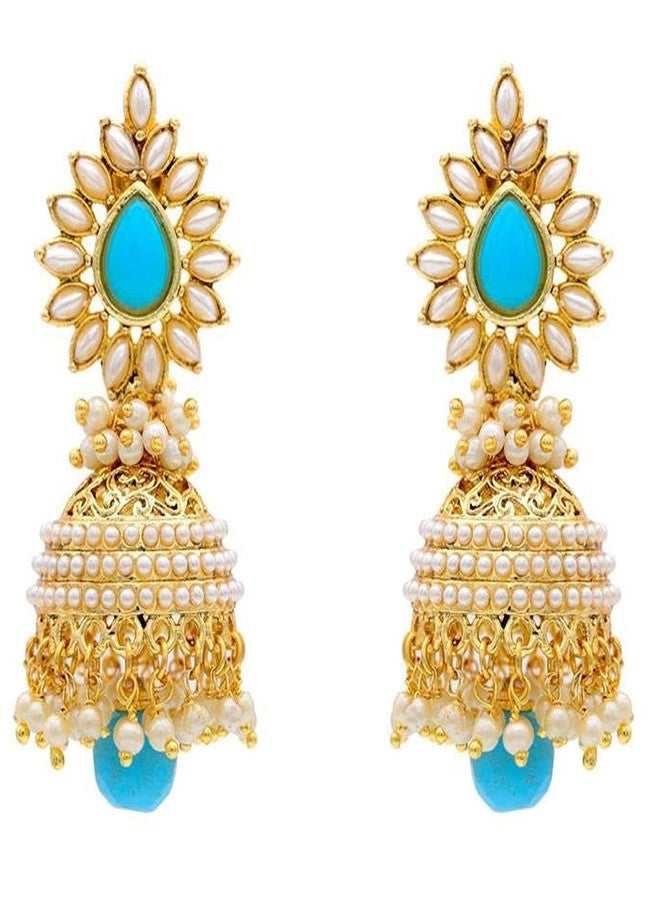 Shining Diva Blue Gold Plated Jhumki Traditional Earring For Women (Blue) (rrr6581er) - Image 3