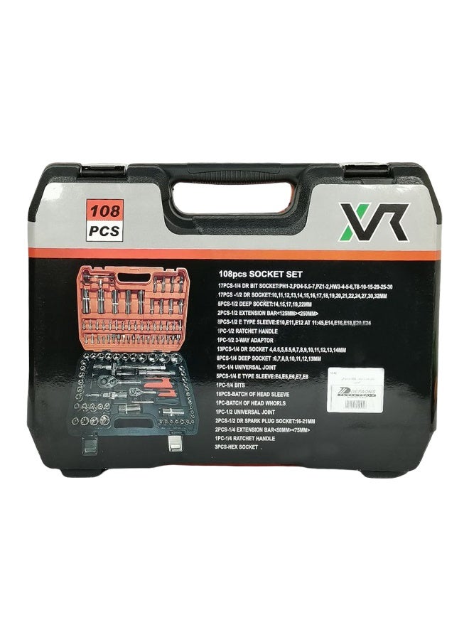 DEFAONS 108Pcs Socket Wrench Set | Chrome Vanadium Steel Ratchet & Bit Tool Kit | 1/4” & 1/2” Drive Sockets, Deep Sockets, Extension Bars, Spark Plug Sockets, Universal Joint, Compact Carry Case - Image 2