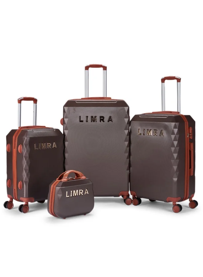 Limra Travel Luggage Set with 4 Spinner Wheels - 4-Piece Set (28, 24, 20, 12 Inches), Durable ABS Material, Color Brown