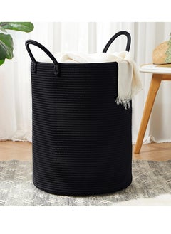 58L Black Woven Laundry Hamper Basket 15Dx20H inches Tall Cotton Rope Storage Basket for Blanket Large Clothes Hamper for Bedroom Baby Nursery Kids Laundry Basket Organizer