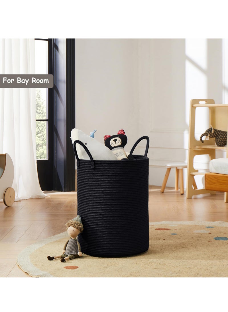 Generic - 58L Black Woven Laundry Hamper Basket 15Dx20H inches Tall Cotton Rope Storage Basket for Blanket Large Clothes Hamper for Bedroom Baby Nursery Kids Laundry Basket Organizer - Image 1