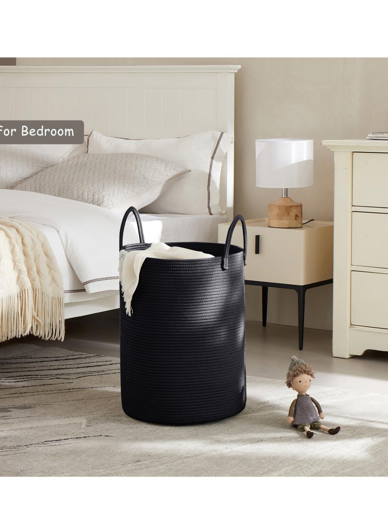Generic - 58L Black Woven Laundry Hamper Basket 15Dx20H inches Tall Cotton Rope Storage Basket for Blanket Large Clothes Hamper for Bedroom Baby Nursery Kids Laundry Basket Organizer - Image 1
