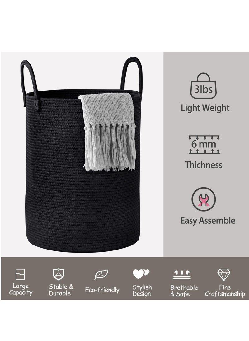 Generic - 58L Black Woven Laundry Hamper Basket 15Dx20H inches Tall Cotton Rope Storage Basket for Blanket Large Clothes Hamper for Bedroom Baby Nursery Kids Laundry Basket Organizer - Image 1
