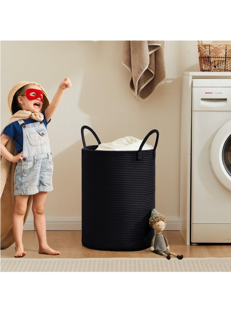 Generic - 58L Black Woven Laundry Hamper Basket 15Dx20H inches Tall Cotton Rope Storage Basket for Blanket Large Clothes Hamper for Bedroom Baby Nursery Kids Laundry Basket Organizer - Image 1